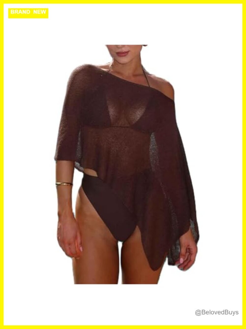 Sheer Poncho Top Lightweight Knit Crochet Shrug One Shoulder Mesh Cover Up
